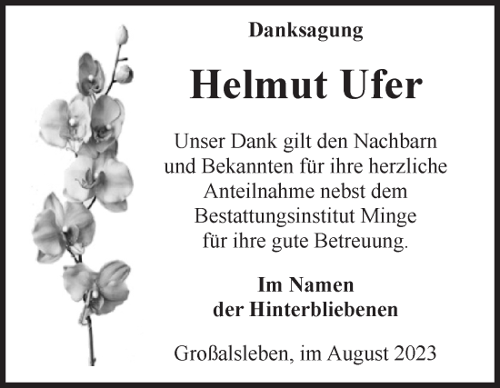 Traueranzeige von Helmut Ufer von Volksstimme Oschersleben/Wanzleben