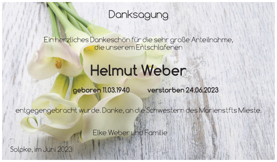 Traueranzeige von Helmut Weber von Volksstimme Altmark West