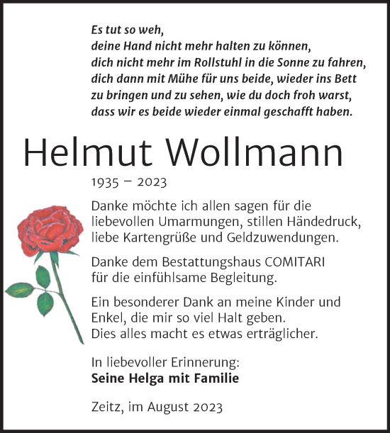 Traueranzeige von Helmut Wollmann von Trauerkombi Zeitz