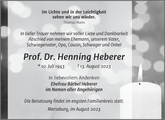 Traueranzeige von Henning Heberer von Trauerkombi Merseburg