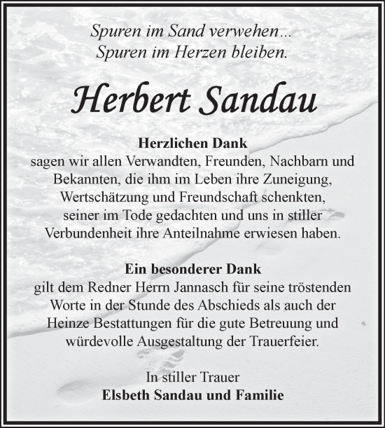 Traueranzeige von Herbert Sandau von Volksstimme Schönebeck