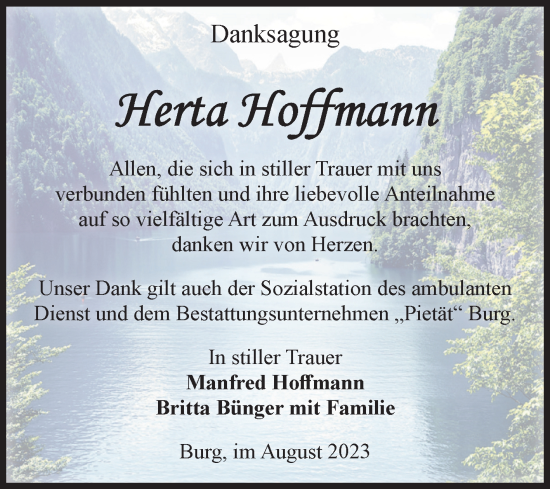 Traueranzeige von Herta Hoffmann von Volksstimme Burg/Genthin