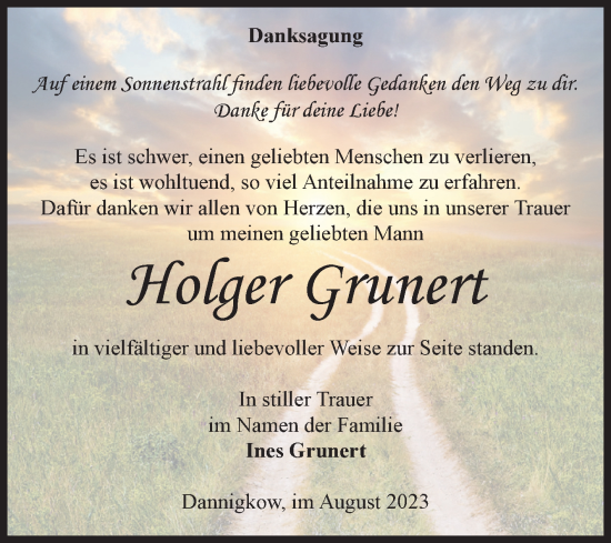 Traueranzeige von Holger Grunert von Volksstimme Burg/Genthin