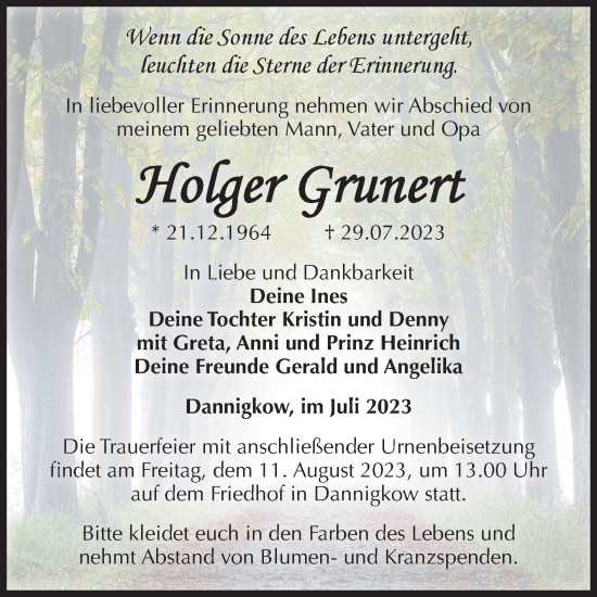 Traueranzeige von Holger Grunert von Volksstimme Burg/Genthin