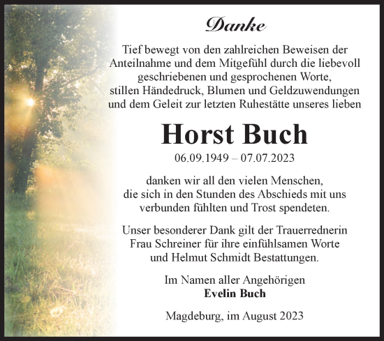 Traueranzeige von Horst Buch von Volksstimme Magdeburg