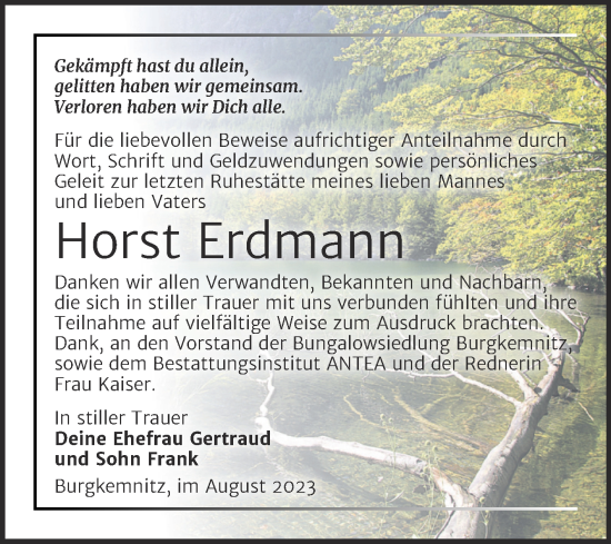 Traueranzeige von Horst Erdmann von Trauerkombi Bitterfeld