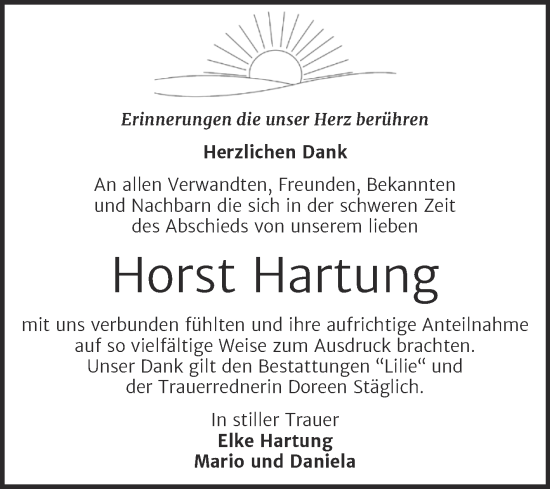 Traueranzeige von Horst Hartung von Trauerkombi Dessau