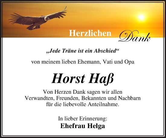 Traueranzeige von Horst Haß von Trauerkombi Dessau