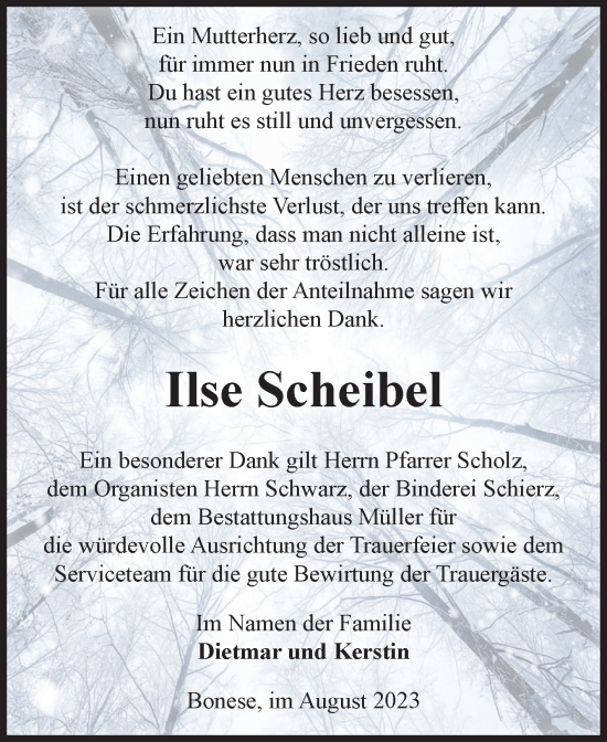 Traueranzeige von Ilse Scheibel von Volksstimme Altmark West