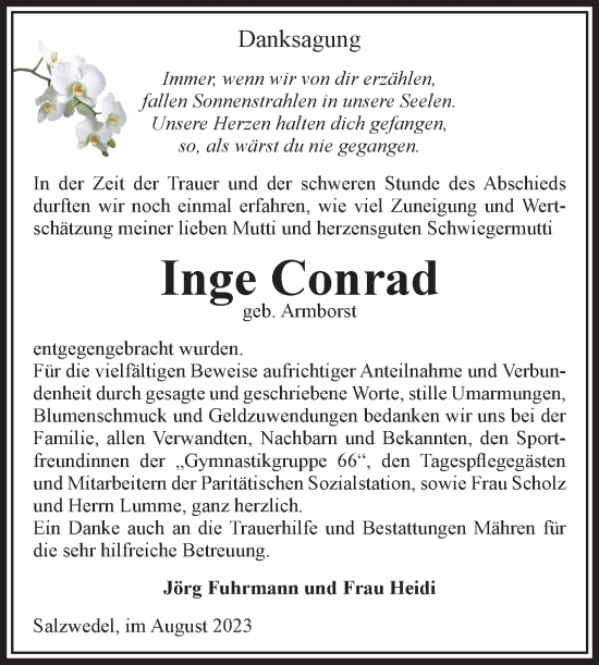 Traueranzeige von Inge Conrad von Volksstimme Altmark West