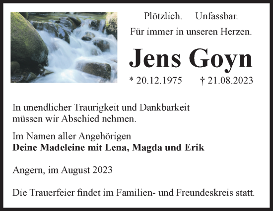 Traueranzeige von Jens Goyn von Volksstimme Haldensleben/Wolmirstedt