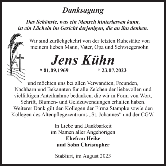 Traueranzeige von Jens Kühn von Volksstimme Staßfurt