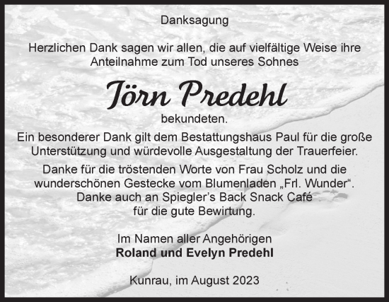 Traueranzeige von Jörn Predehl von Volksstimme Altmark West