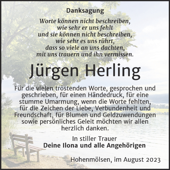 Traueranzeige von Jürgen Herling von Trauerkombi Weißenfels