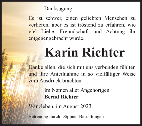 Traueranzeige von Karin Richter von Volksstimme Oschersleben/Wanzleben