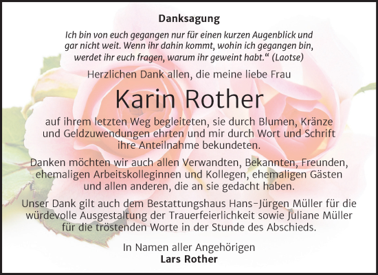 Traueranzeige von Karin Rother von Trauerkombi Aschersleben
