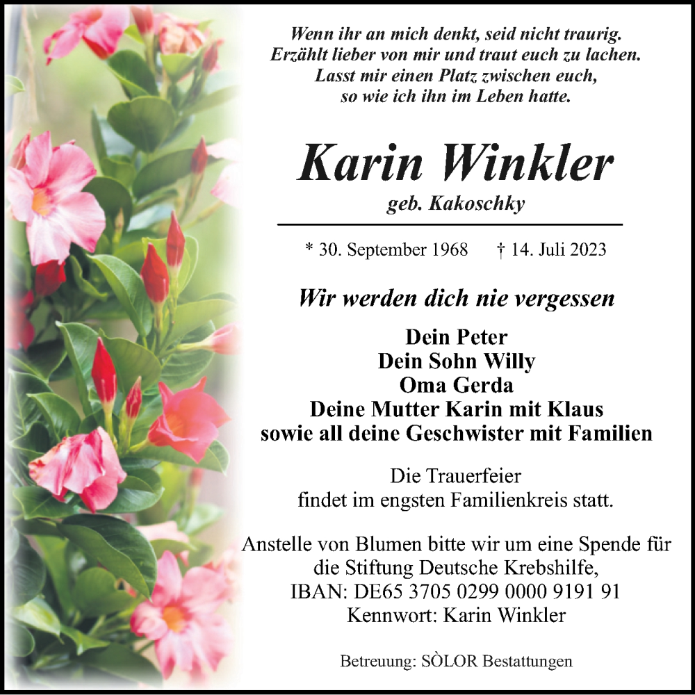  Traueranzeige für Karin Winkler vom 05.08.2023 aus Volksstimme Magdeburg