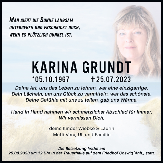 Traueranzeige von Karina Grundt von Trauerkombi Wittenberg