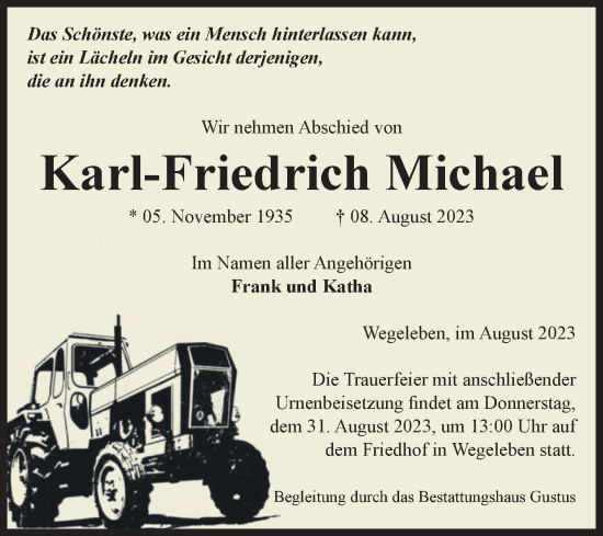 Traueranzeige von Karl-Friedrich Michael von Volksstimme Halberstadt
