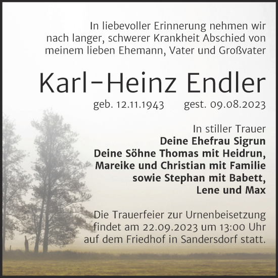 Traueranzeige von Karl-Heinz Endler von Trauerkombi Bitterfeld