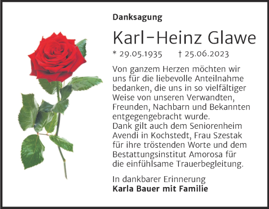 Traueranzeige von Karl-Heinz Glawe von Trauerkombi Dessau