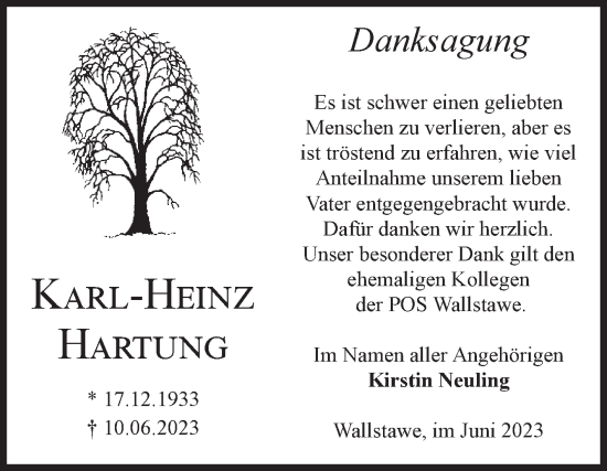 Traueranzeige von Karl-Heinz Hartung von Volksstimme Altmark West