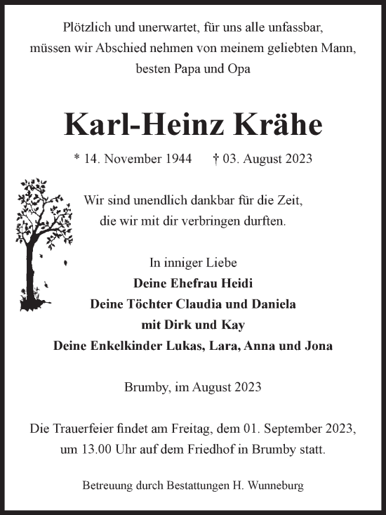 Traueranzeige von Karl-Heinz Krähe von Volksstimme Schönebeck