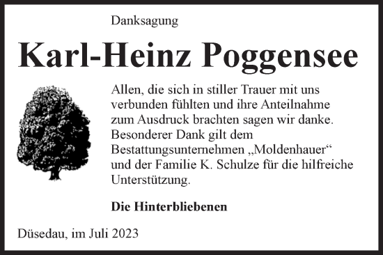Traueranzeige von Karl-Heinz Poggensee von Volksstimme Altmark Ost