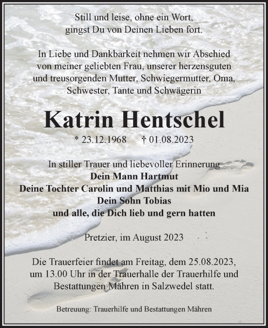 Traueranzeige von Katrin Hentschel von Volksstimme Altmark West