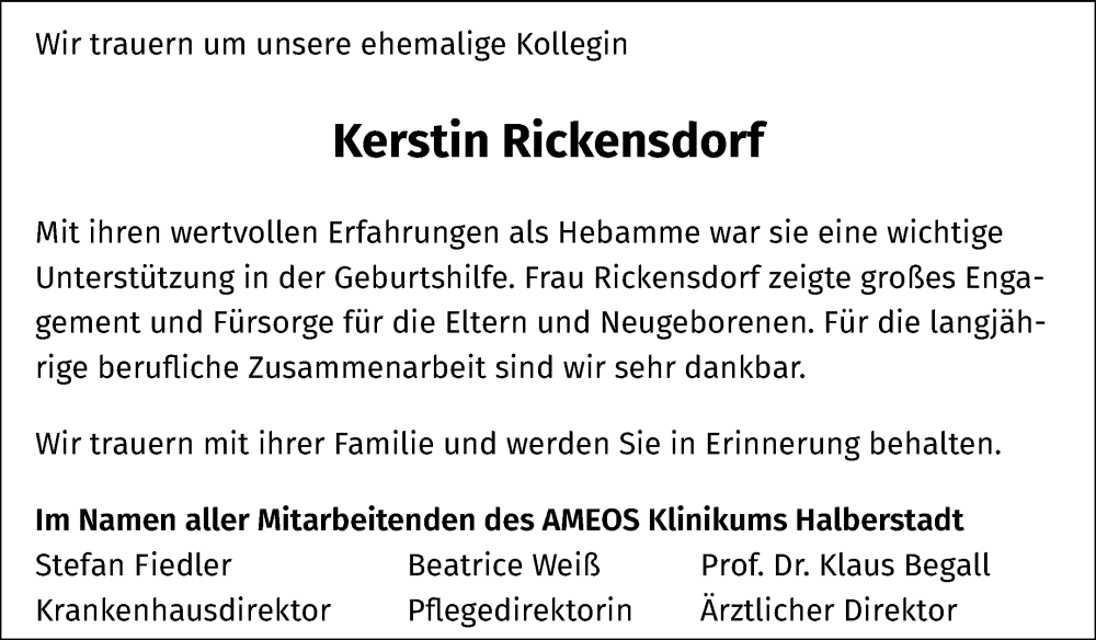  Traueranzeige für Kerstin Rickensdorf vom 19.08.2023 aus Volksstimme Halberstadt