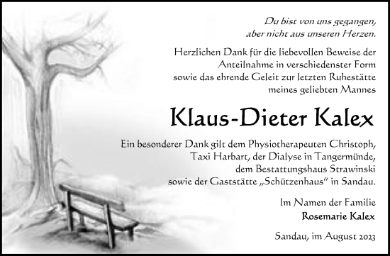 Traueranzeige von Klaus-Dieter Kalex von Volksstimme Altmark Ost