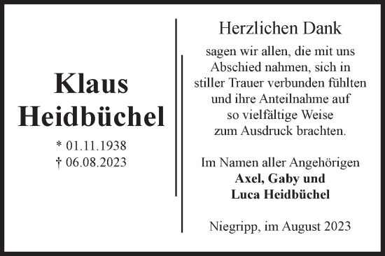 Traueranzeige von Klaus Heidbüchel von Volksstimme Burg/Genthin
