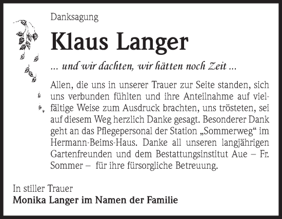 Traueranzeige von Klaus Langer von Volksstimme Magdeburg