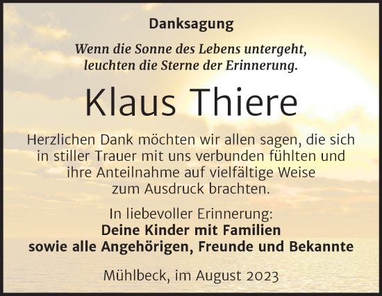 Traueranzeige von Klaus Thiere von Trauerkombi Bitterfeld