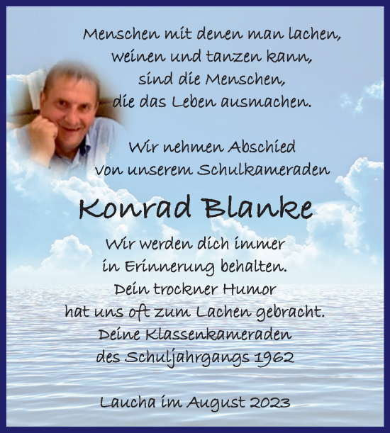 Traueranzeige von Konrad Blanke von Naumburger Tageblatt
