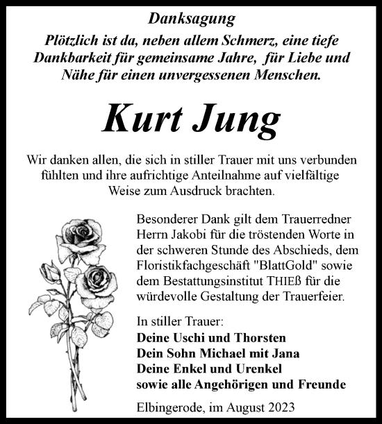 Traueranzeige von Kurt Jung von Volksstimme Wernigerode