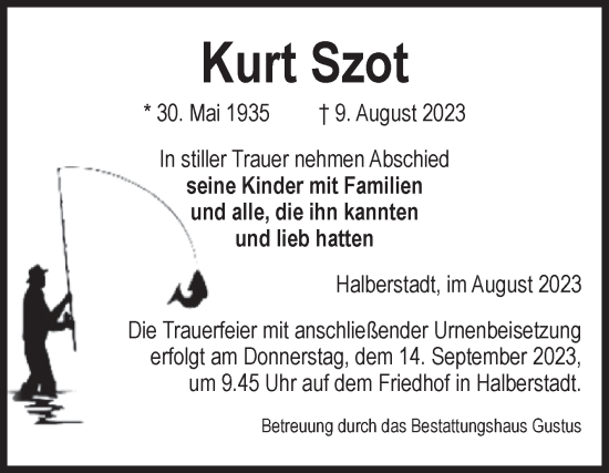 Traueranzeige von Kurt Szot von Volksstimme Halberstadt