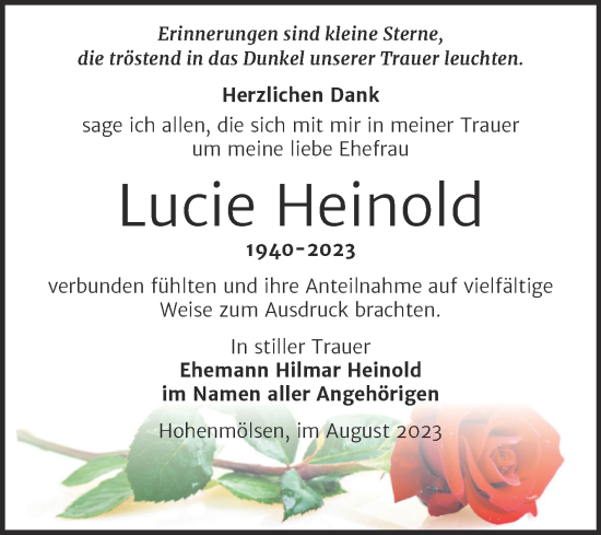 Traueranzeige von Lucie Heinold von Trauerkombi Weißenfels