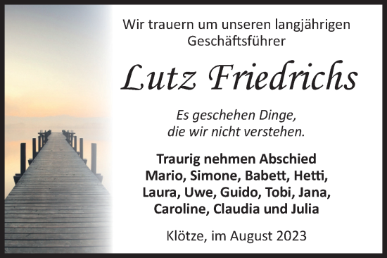 Traueranzeige von Lutz Friedrichs von Volksstimme Altmark West