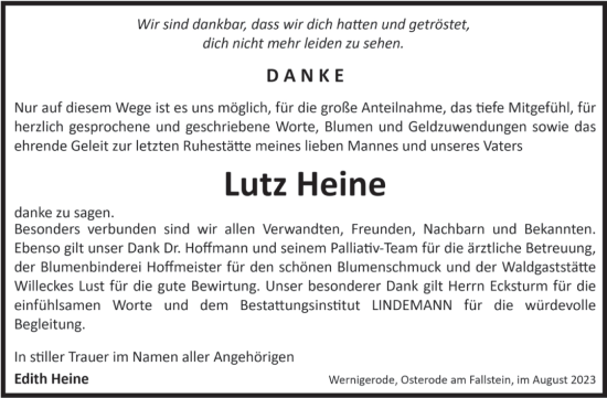Traueranzeige von Lutz Heine von Volksstimme Halberstadt