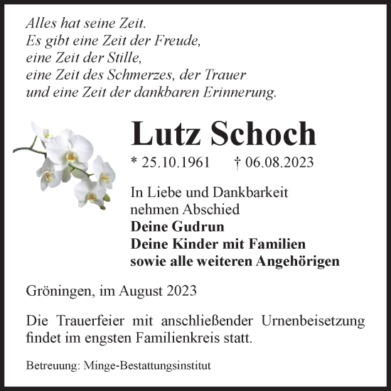 Traueranzeige von Lutz Schoch von Volksstimme Oschersleben/Wanzleben