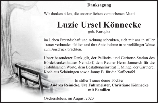 Traueranzeige von Luzie Ursel Könnecke von Volksstimme Oschersleben/Wanzleben