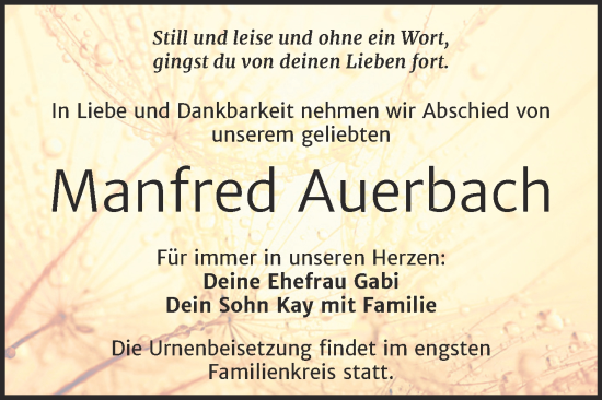 Traueranzeige von Manfred Auerbach von Trauerkombi Weißenfels