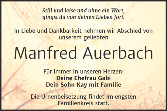 Traueranzeige von Manfred Auerbach von Trauerkombi Weißenfels
