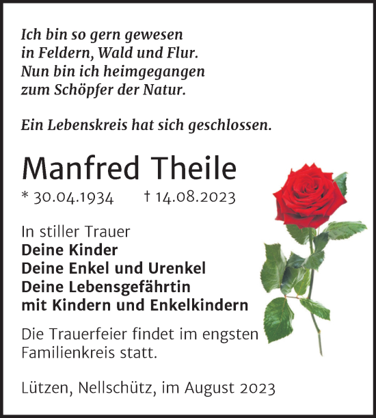 Traueranzeige von Manfred Theile von Trauerkombi Weißenfels