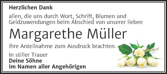 Traueranzeige von Margarethe Müller von Trauerkombi Merseburg