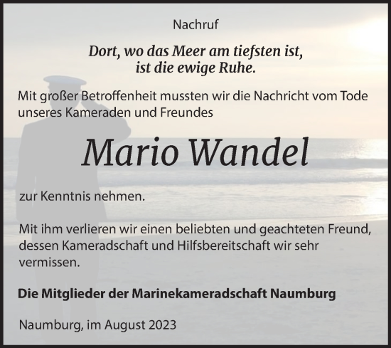 Traueranzeige von Mario Wandel von Trauerkombi Zeitz
