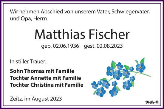 Traueranzeige von Matthias Fischer von Trauerkombi Zeitz