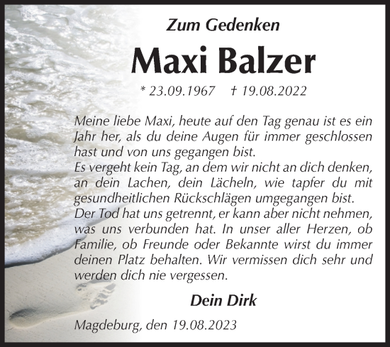 Traueranzeige von Maxi Balzer von Volksstimme Magdeburg