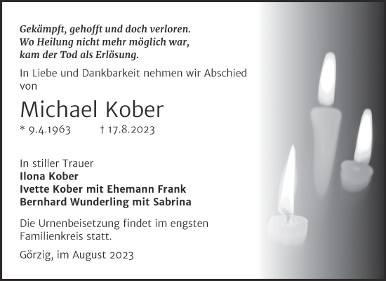 Traueranzeige von Michael Kober von Trauerkombi Köthen